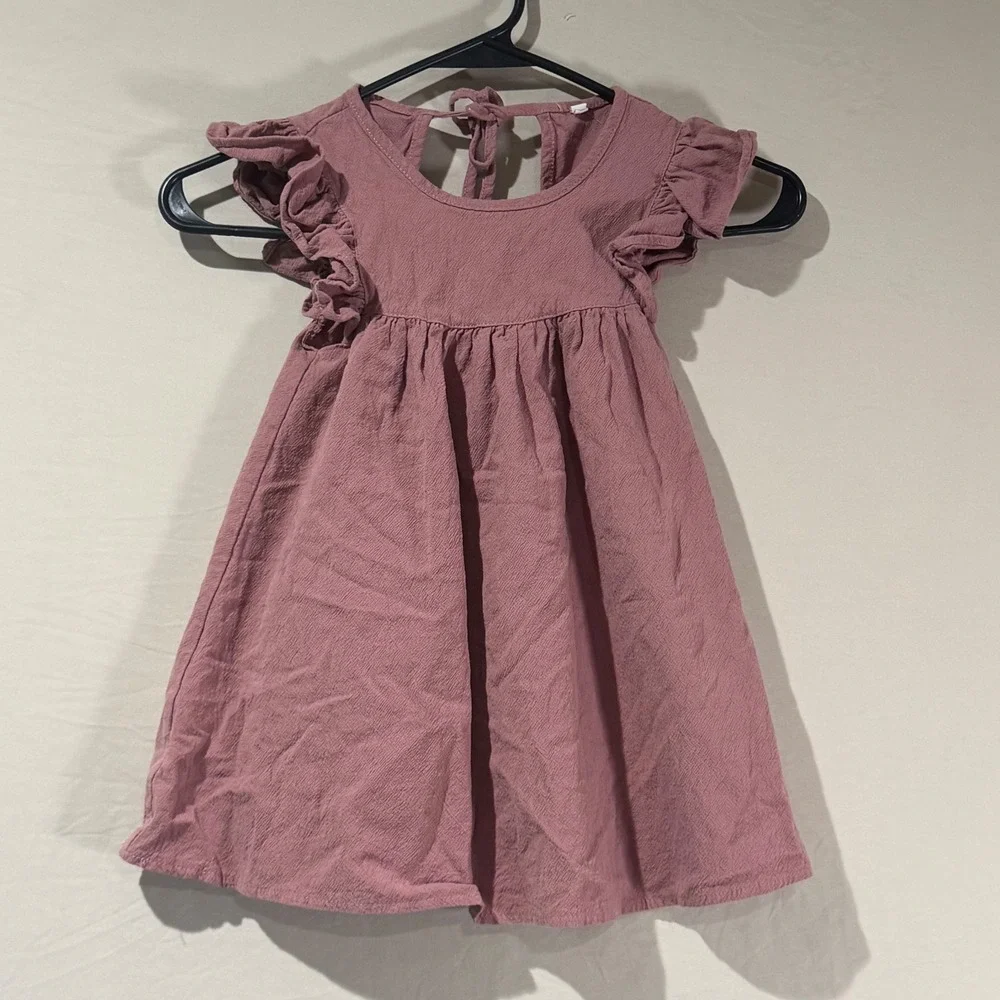 Unbranded Textured Cotton Dress Baby Girl 18-24M Mauve Pink Excellent Ruffle